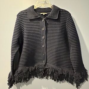 Adrianna Papell Black Fringe Knit Sweater